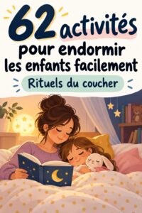 Un enfant heureux préparant son lit pour la nuit avec des activités apaisantes.