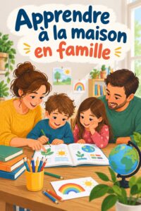 Enfants heureux apprenant à la maison avec des activités Montessori.