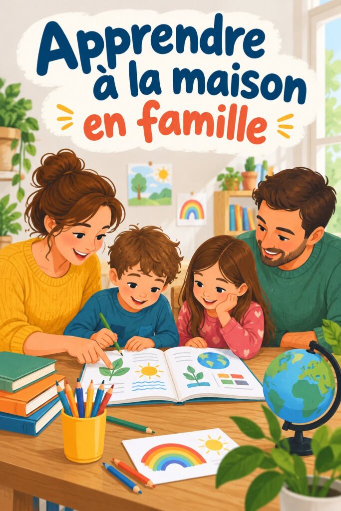 Enfants heureux apprenant à la maison avec des activités Montessori.