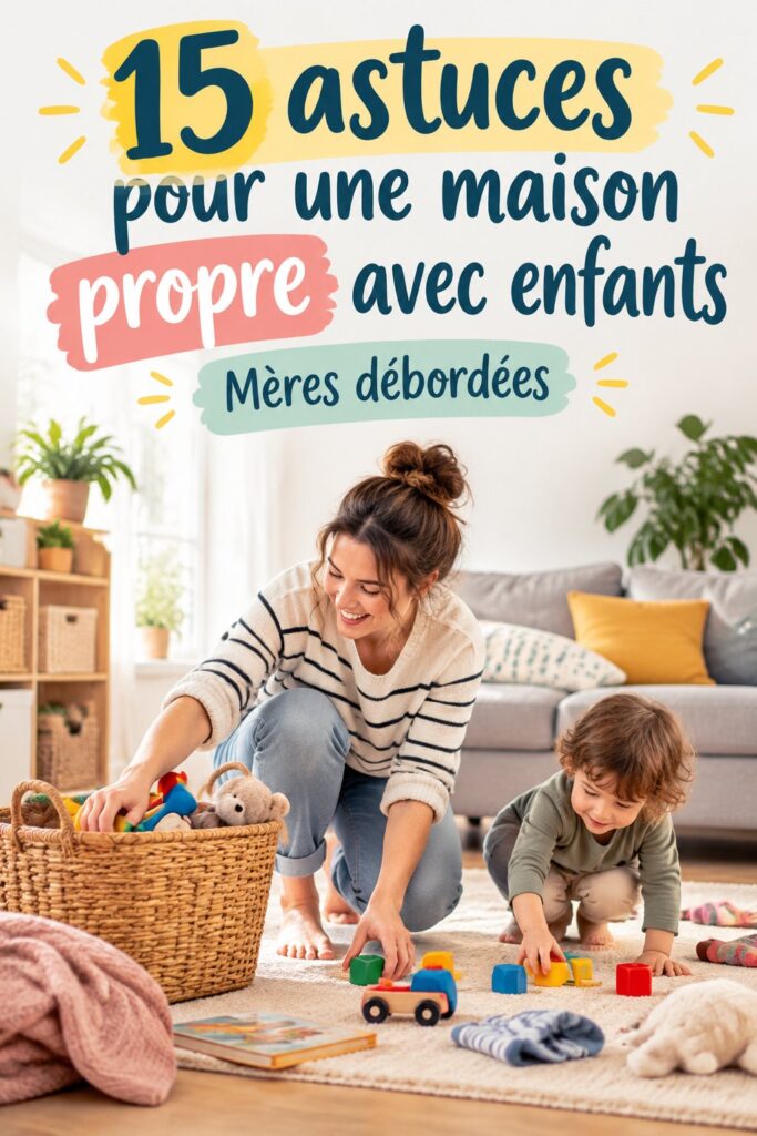 Une maman organisant une activité de nettoyage avec ses enfants dans la maison