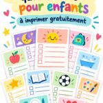 Des checklists colorées pour enfants sur une table avec des crayons