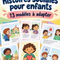 Enfant lisant une histoire sociale illustrée.