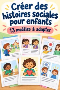 Enfant lisant une histoire sociale illustrée.