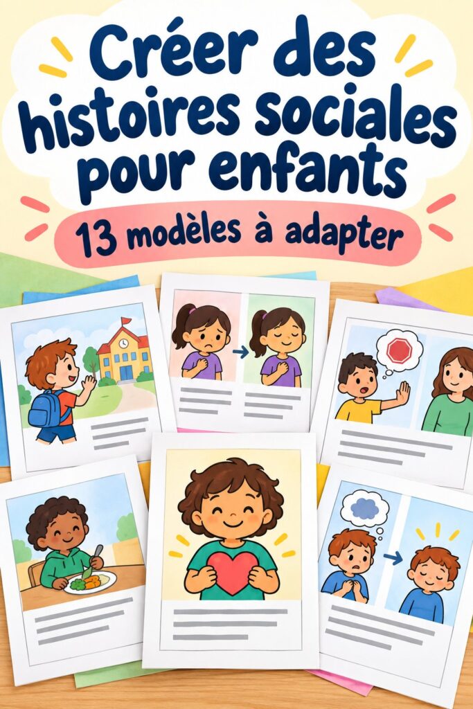 Enfant lisant une histoire sociale illustrée.