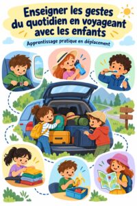 Enfants apprenant des gestes quotidiens en voyage