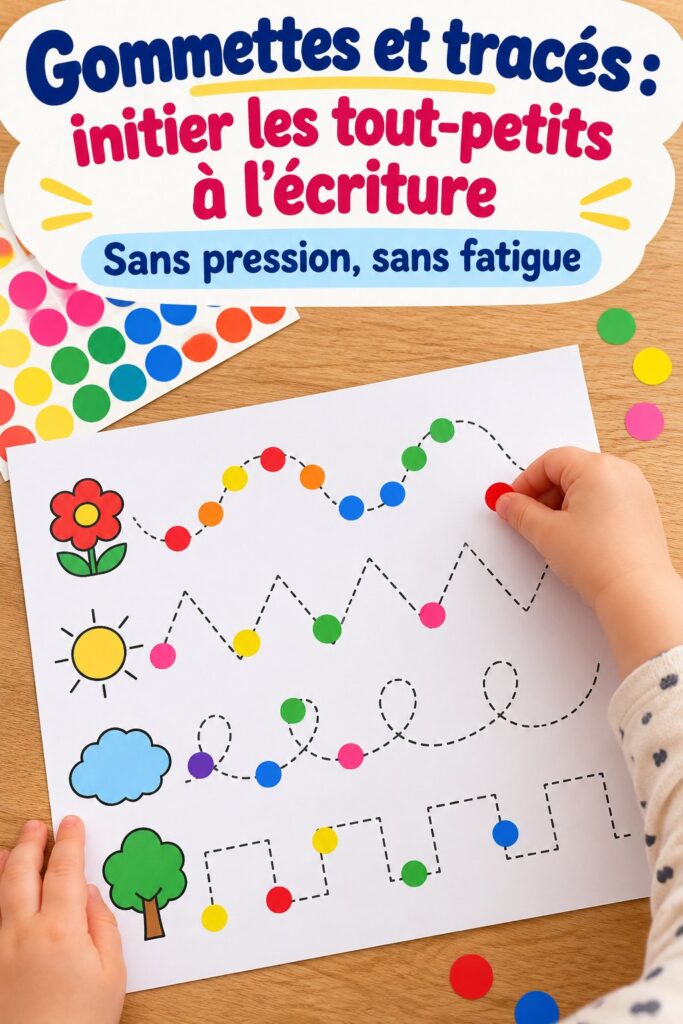 Un enfant joue avec des gommettes pour apprendre à tracer des lettres