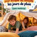 Enfants jouant ensemble à un jeu d'intérieur pendant un jour de pluie.