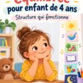 Un enfant de 4 ans s'amusant avec des jouets éducatifs, illustrant une journée équilibrée.