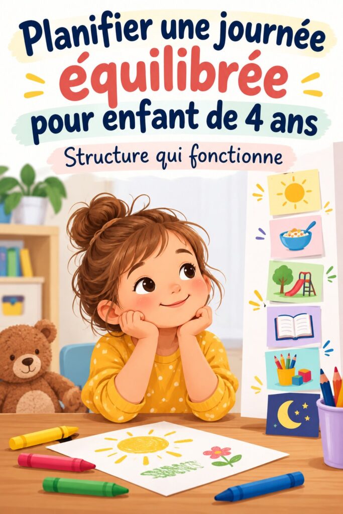 Un enfant de 4 ans s'amusant avec des jouets éducatifs, illustrant une journée équilibrée.