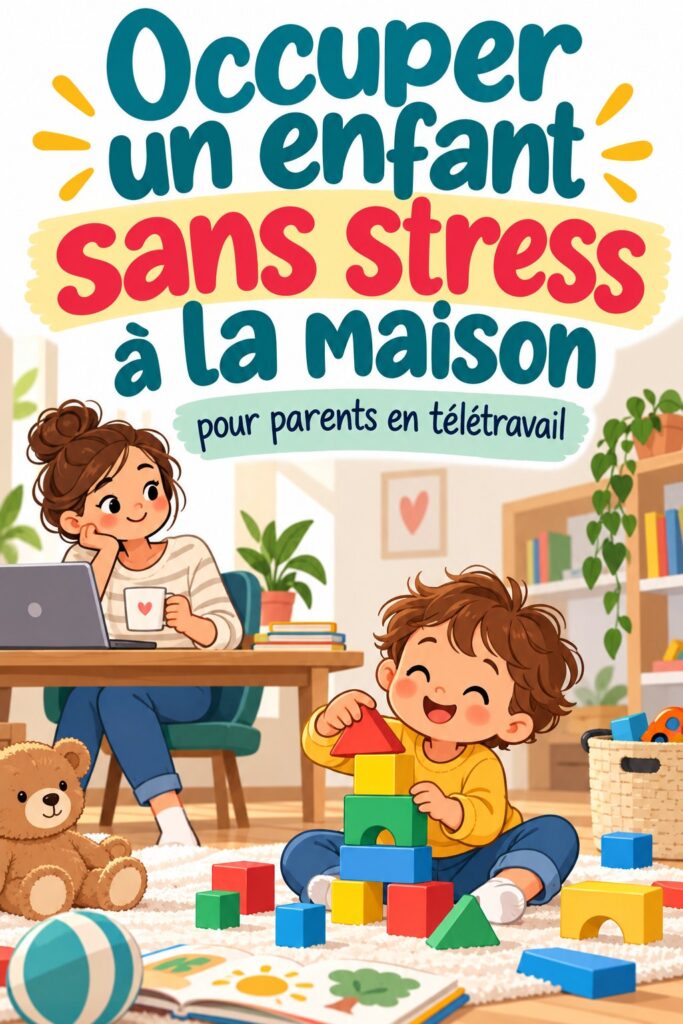 Un enfant jouant avec des blocs colorés dans un espace de jeux chaleureux.