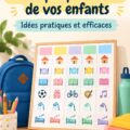 Enfant heureux consultant un planning d'activités après l'école
