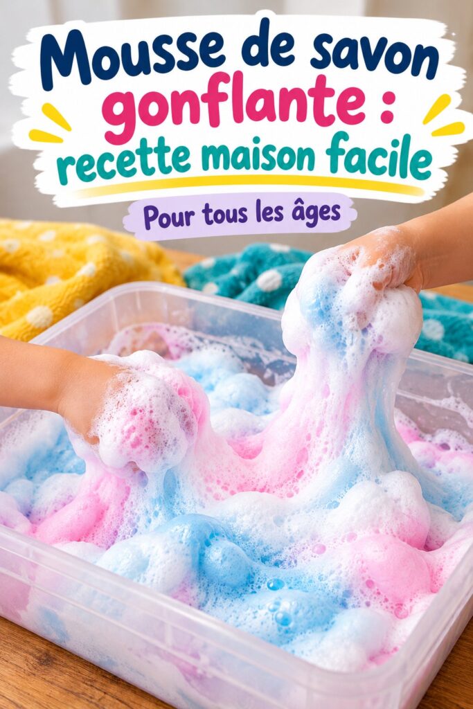 Mousse de savon gonflante dans un petit bol, prête à être utilisée par des enfants.