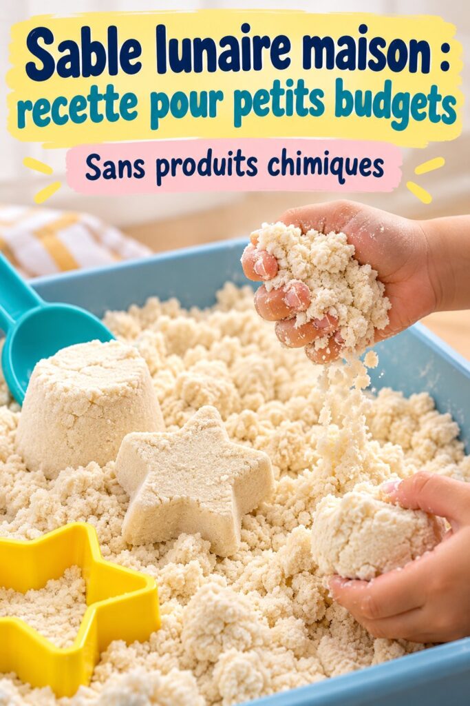 Image d'un enfant jouant avec du sable lunaire fait maison, montrant une texture douce et amusante.