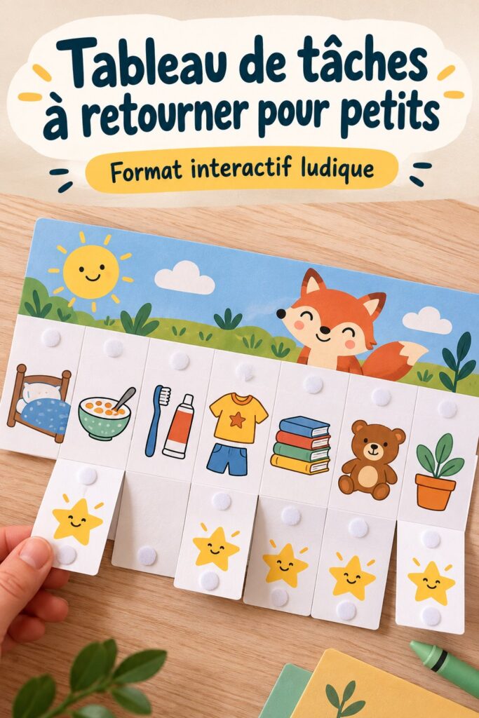 Un tableau de tâches coloré pour enfants avec des pictogrammes, parfait pour la routine quotidienne