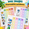 Un tableau de responsabilités coloré pour enfants, avec des images et des tâches.